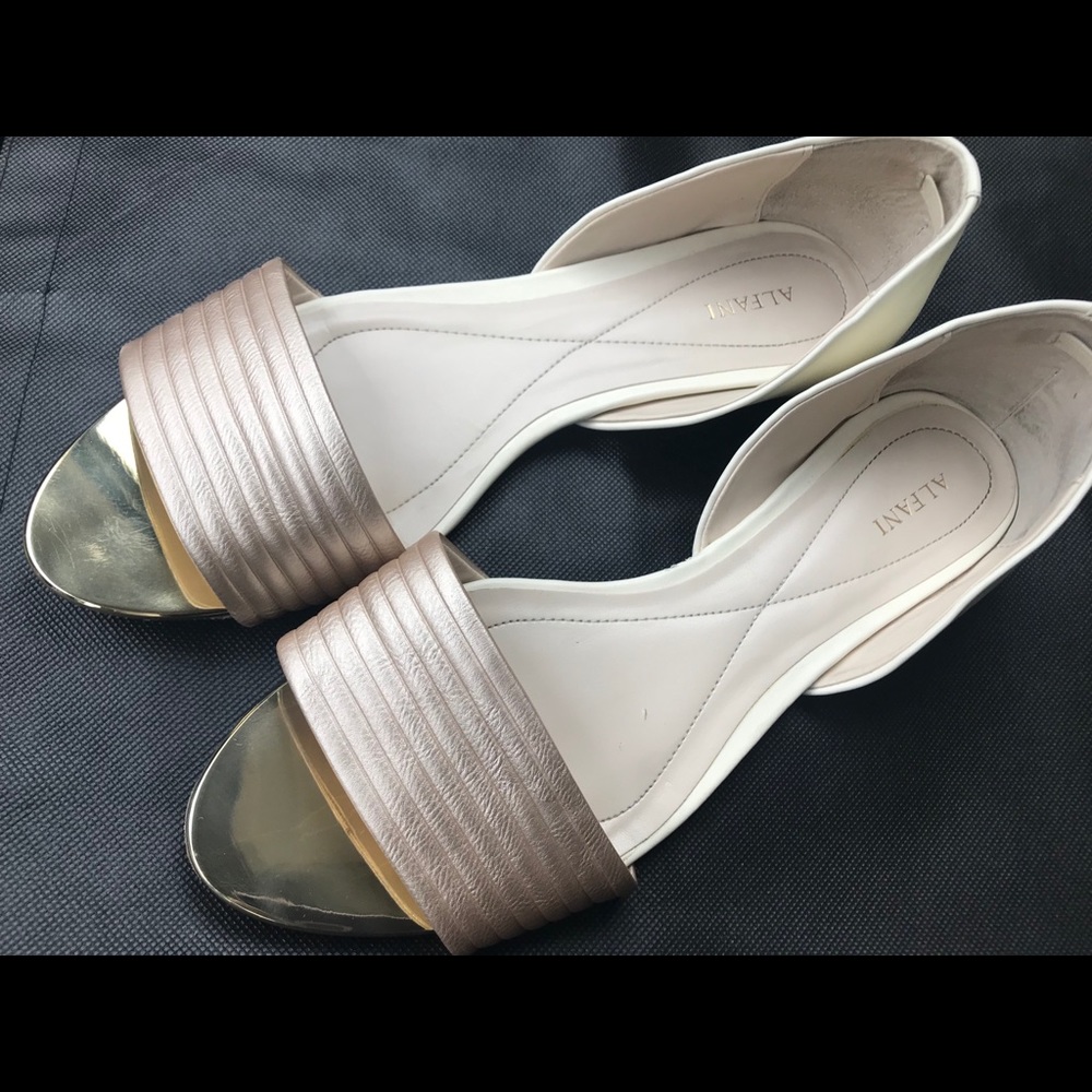 Alfani Flats- white and gold, open-toed, size 10
